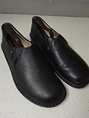 Finn Comfort Black Napa Leather Slip-On Shoes Size 40